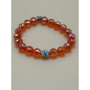 Orange Faceted Bead Bracelet with Silver Crystal Accent